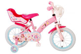 Disney Princess 14 Inch Kinderfiets: Veilige en comfortabele kinderfiets met roze design, zachte zadel, verstelbare stuur- en zadelhoogte, afneembare zijwieltjes, handremmen, reflectoren en poppenzitje